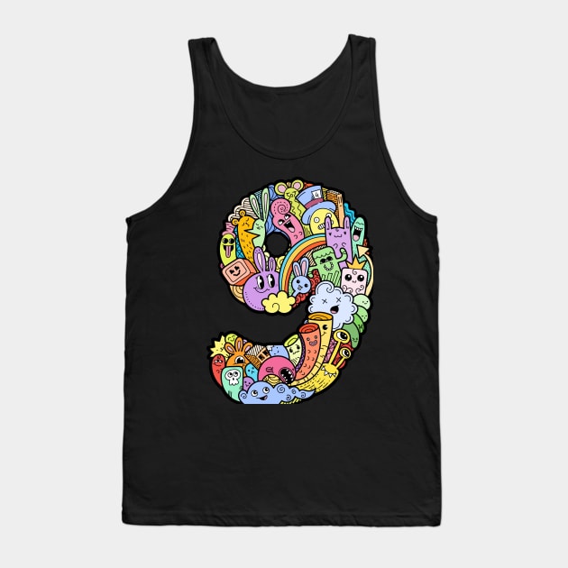 Number 9 nine -Funny and Colorful Cute Monster Creatures Tank Top by funwithletters